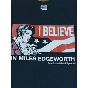 Ace Attorney Political Poster I Believe In Miles Edgeworth Men's T Shirt Medium